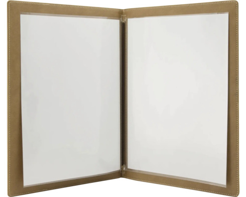 Offener Speisekartenhalter mit Klarsichthüllen zur Präsentation von Speisekarten.