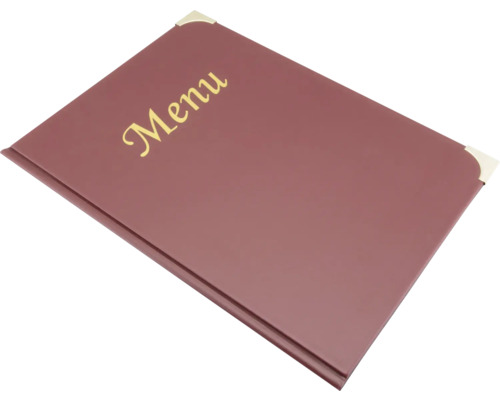 Carte de menu avec lettrage doré et coins en métal