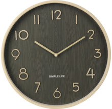 Runde Wanduhr mit Holzstruktur und Stundenanzeige