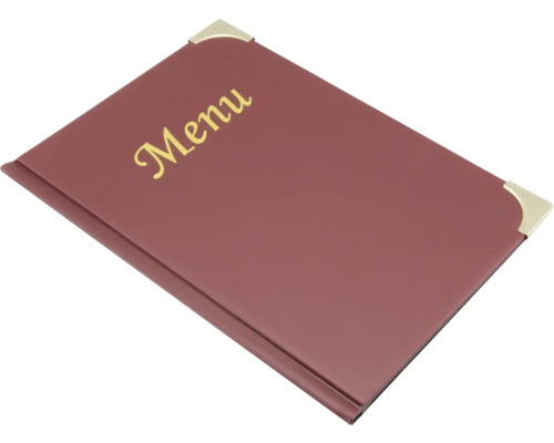Speisekarte mit goldenen Ecken und goldenem Schriftzug Menu.