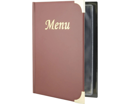 Offene Speisekarte mit goldenen Eckverzierungen