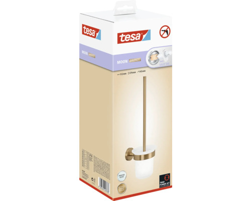 Verpackung einer Tesa Moon Bronze Toilettenbürste mit Glasbehälter