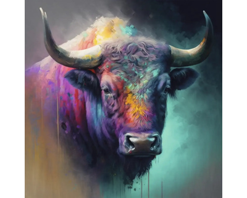 Giclée Leinwandbild Colorfull bull 0137 60x60 cm