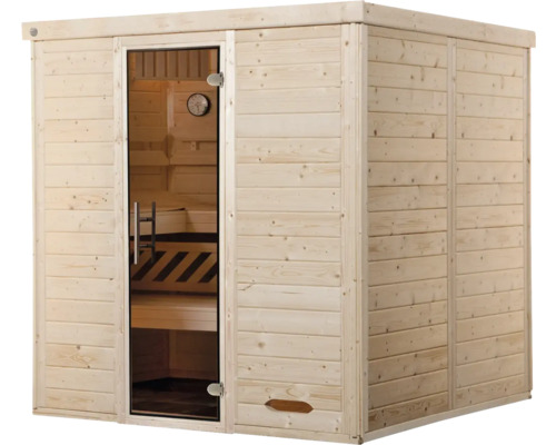 Sauna modulaire Weka Kemi 3 avec poêle bio 7,5 kW et commande digitale avec porte entièrement vitrée couleur graphite
