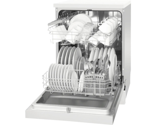 Offener Geschirrspüler mit Geschirr