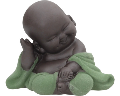 Décoration d'aquarium AquaParts sculpture de temple heureux vert env. 4,5 x 5 x 9 cm Statuette d''un Bouddha rieur assis avec un tissu