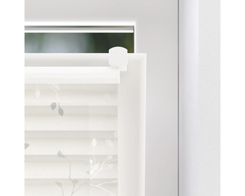 Fenêtre avec store pliant à motif de feuilles