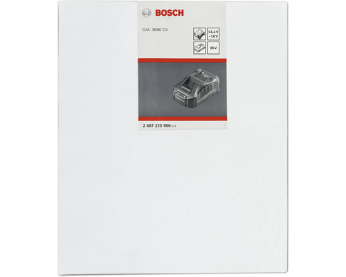 Logo Bosch. Chargeur de batterie GAL 3680 CV adapté aux batteries de 14,4 volts à 18 volts et 36 volts
