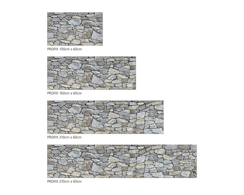 Profix Wandverkleidung mit Steinmuster in verschiedenen Größen.