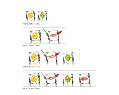 Profix Küchenrückwand in verschiedenen Größen mit Zitrusfrüchten in Eiswürfeln