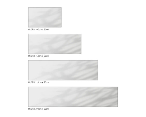 Verschiedene Größen von PROFIX Platten: 100 cm x 60 cm, 160 cm x 60 cm, 210 cm x 60 cm, 270 cm x 60 cm