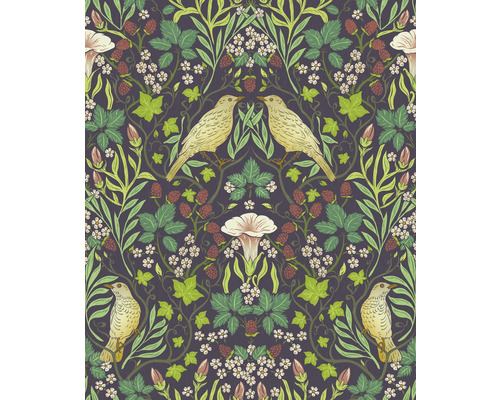 Papier peint intissé 47621 Heritage Floral vert Papier peint avec motif d''oiseaux, de fleurs et de baies