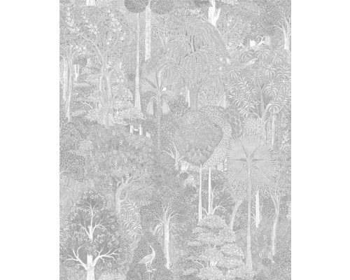 Papier peint intissé 47653 Heritage Floral gris Papier peint avec motif de forêt dense avec des arbres et des animaux
