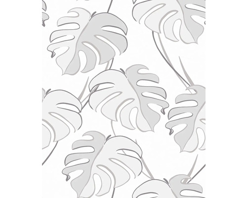 Papier peint intissé 81604 Kylie Monstera feuilles blanc gris Papier peint avec motif de feuilles de Monstera
