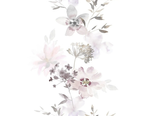 Vliestapete 81623 Kylie Pastell Blumen weiß grau Aquarell Darstellung von Blüten und Blättern