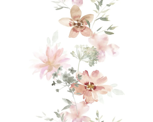 Papier peint intissé 81626 Kylie fleurs pastel blanc rose vif Peinture aquarelle avec motif floral