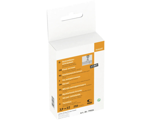 Vis de construction rapide 3,9 x 22 millimètres, 250 pièces, avec embout