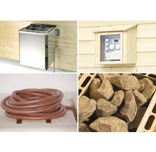 Poêle de sauna avec pierres, commande et câble en silicone