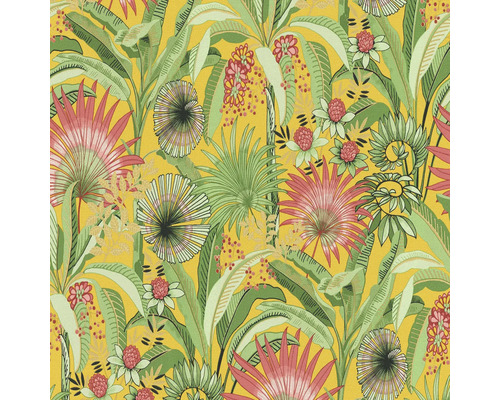 Papier peint intissé 10390-20 Martinique floral jaune Papier peint avec motif de plantes tropicales