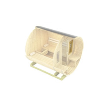 Sauna en forme de tonneau avec porte et bancs