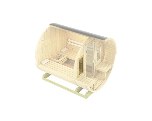 Sauna tonneau en bois avec porte en verre