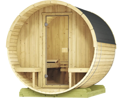 Sauna baril Weka 198 avec poêle compact 9 kW avec commande intégrée et porte entièrement vitrée couleur graphite