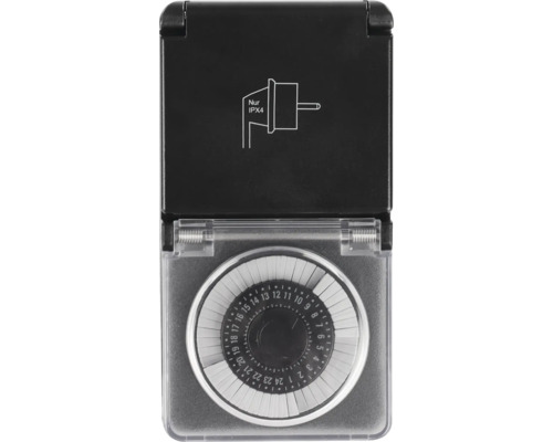 Zeitschaltuhr IP44 mechanisch schwarz bis 3500 W für außen geeignet Analoge Zeitschaltuhr für den Aussenbereich