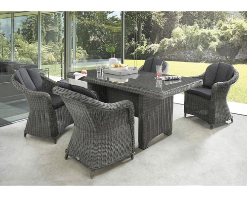 Table de jardin avec chaises Salon de jardin Destiny 4 places avec 4 fauteuils,table aluminium poly rotin verre gris anthracite