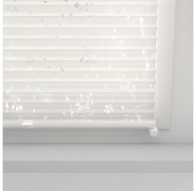 Store plissé avec motif de feuilles sur la fenêtre