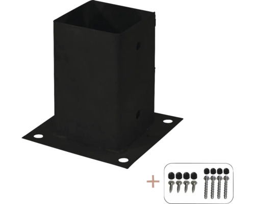 Support de poteau PLUS Cubic poteau 9 x 9 cm pour fondation y compris vis noir Ancrage de poteau avec vis pour la construction en bois