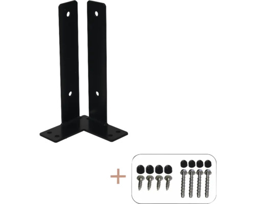 Ancrage pour poteau d'angle PLUS pour fondation 9 x 9 cm poteau 30 cm y compris vis noir Équerre d''assemblage avec vis pour construction en bois