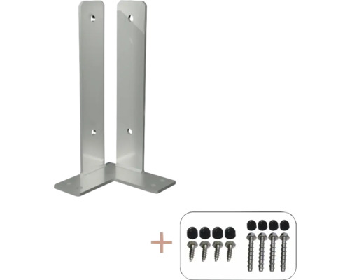 Pied de poteau d'angle PLUS pour fondation 30 cm poteau 9 x 9 cm y compris vis galvanisé à chaud Support de poteau avec vis et capuchons