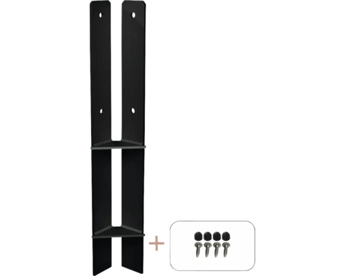 Pied de poteau d'angle PLUS à sceller dans du béton 60 cm poteau 9 x 9 cm y compris vis noir Support de poteau à bétonner avec vis