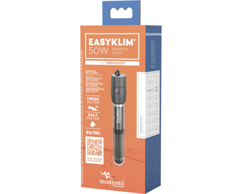 Thermoplongeur pour aquarium Tecatlantis EasyKlim+ , résistance chauffante, 50 W Chauffage d''aquarium EasyKlim 50 watts avec thermostat dans son emballage