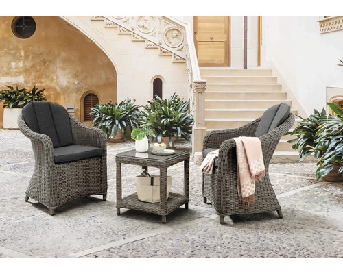 Ensemble de balcon Destiny Malaga Merano 3 pièces composé de: 2x fauteuils avec accoudoir, desserte