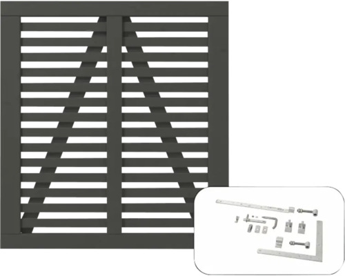 Portail à un vantail PLUS Harmoni y compris ferrures 100 x 107 cm RAL 7022 gris Portail en bois avec raccords pour clôtures de jardin