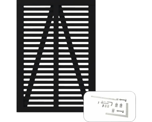 Portail à un vantail PLUS Harmoni y compris ferrures 100 x 140 cm RAL 9005 noir Volet coulissant avec accessoires