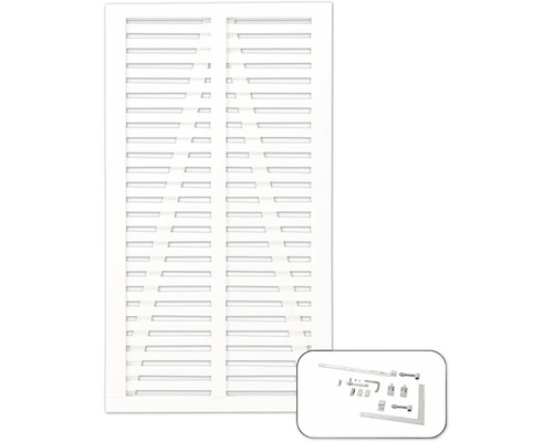 Portail à un vantail PLUS Harmoni y compris ferrures 100 x 180 cm RAL 9010 blanc Volets blancs avec accessoires de montage pour l''installation.