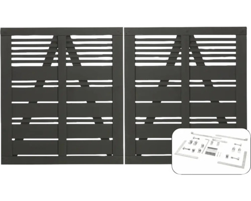 Portail double PLUS Silence y compris ferrures 200 x 110 cm RAL 7022 gris Portail double en bois avec kit de ferrures