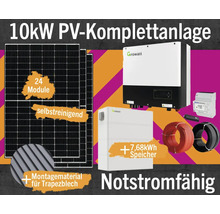 10 Kilowatt Photovoltaik Komplettanlage mit Solarmodulen, Wechselrichter, Stromspeicher, Zubehör und Montage Material