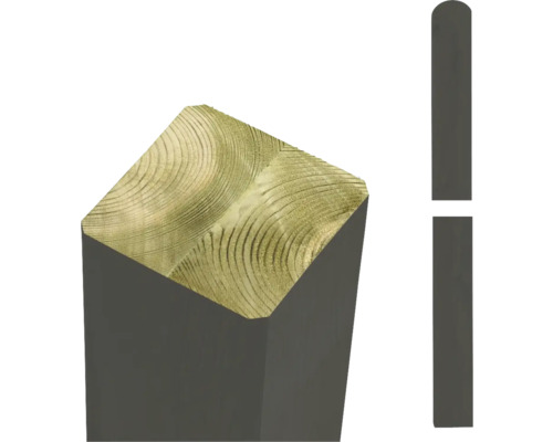Pfosten PLUS verleimt, Kopf rund 9 x 9 x 208 cm grau Kantholz mit Fase und abgerundeter Kante