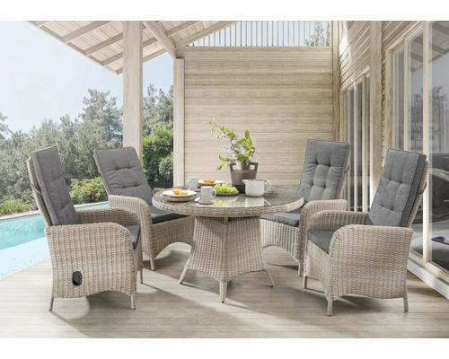 Ensemble de meubles de jardin Destiny Palma Luna naturel 5 pièces composé de: 4x fauteuils et table