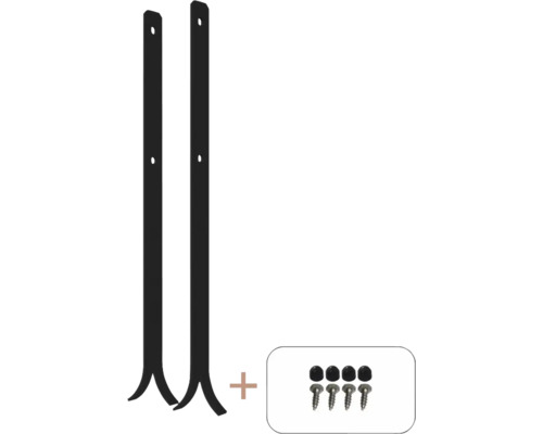 Pied de poteau universel PLUS 4 x 60 cm à sceller dans du béton en 2 parties y compris vis noir Deux supports de plaque de recouvrement de cuisinière en métal avec les vis correspondantes