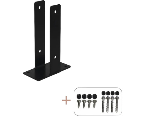 Pied de poteau en U PLUS pour fondation poteau 9 x 9 x 30 cm y compris vis noir Support de poteau et jeu de vis