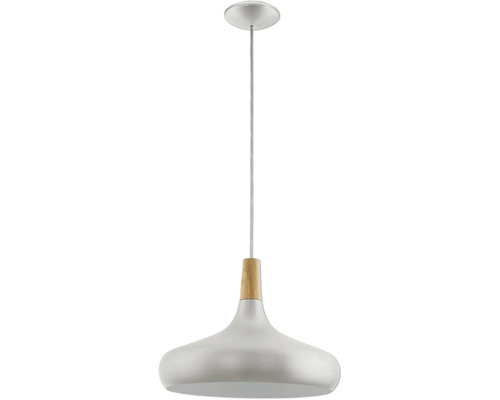 Hängeleuchte mit Metallschierm und Holzelement