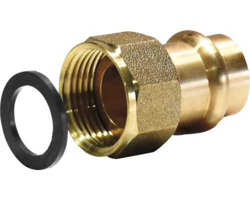 Pressfitting Verschraubung Flachdichtend Kupfer Presskontur V+M 15 mm x 1 1/2 Zoll IG 74163 Messingverschraubung mit Dichtring