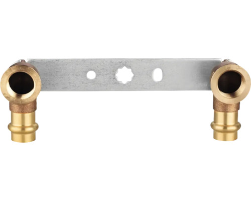 Pressfitting Montageeinheit 90 ° Kupfer Presskontur V + M 15 mm x 1/2 Zoll IG 150 mm DVGW für Kupferrohr Doppelwandscheibe mit Pressanschluss für Sanitärinstallationen