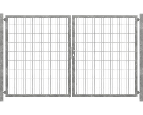 Portillon double premium 400 x 180 cm 8/6/8 dormant 60x40 avec poteaux à sceller dans du béton galvanisé à chaud