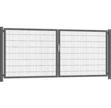 Portillon double premium 400 x 160 cm 8/6/8 dormant 60x40 avec poteaux à sceller dans du béton RAL 7016 anthracite