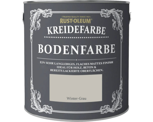 Peinture craie pour sol Rust-Oleum® gris hiver 2,5 l Boîte de peinture à la craie pour sol de Rust-Oleum, convient pour le bois, le béton et les surfaces déjà peintes